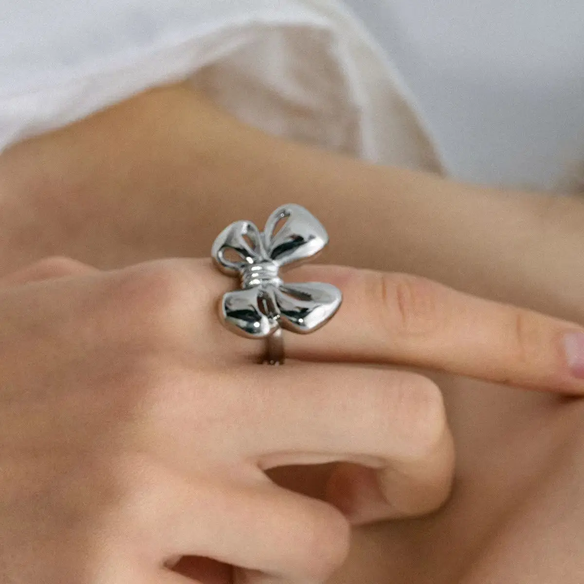 

Ins Steel Stainless Steel Ring Women's European and American Trendy New Bow Opening Titanium Steel Ring