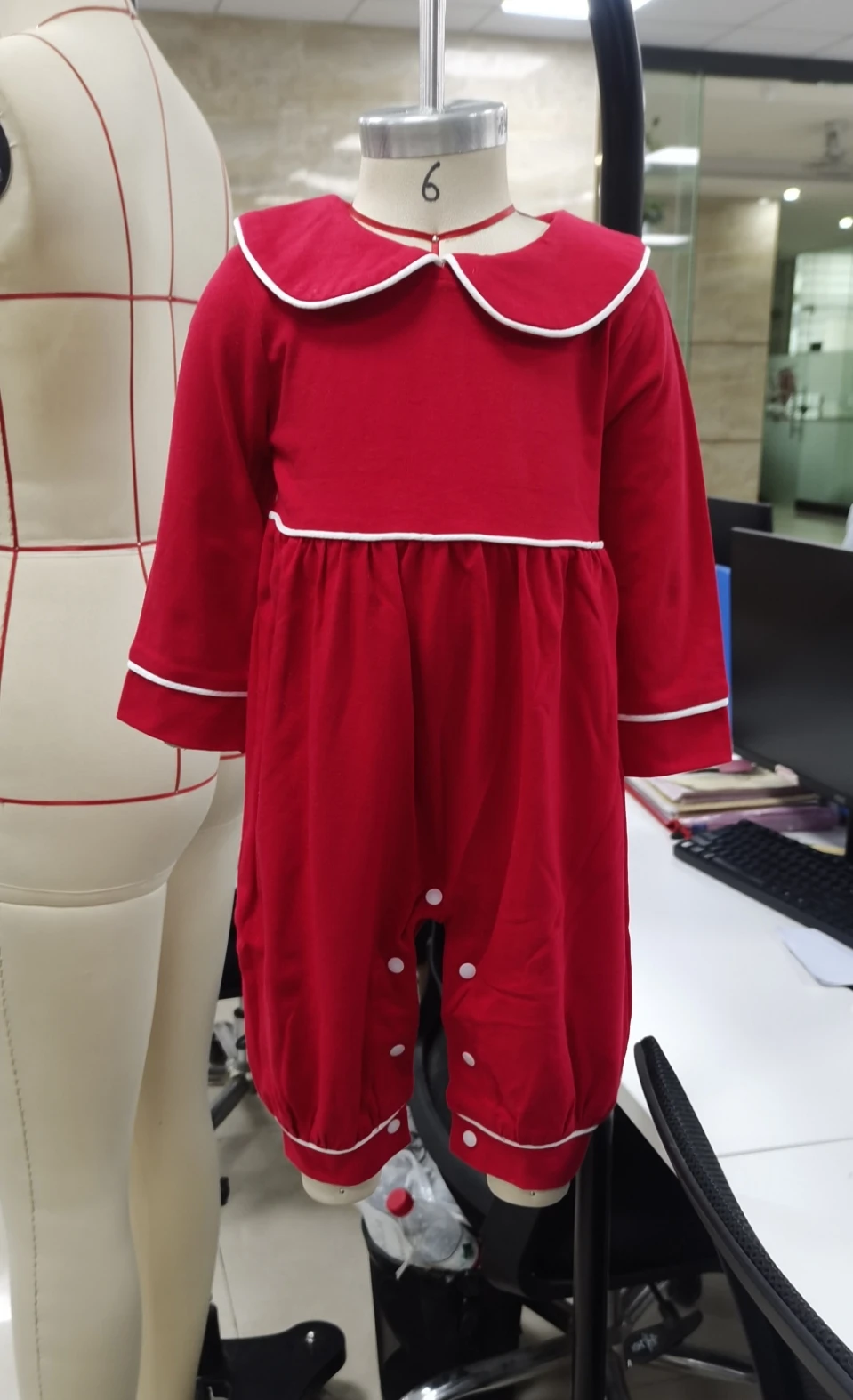 

Baby Clothing Christmas Jumpsuit Newborn Girl Boys Casual Long Sleeve Doll Collar Contrast Line Romper Footless Outfit