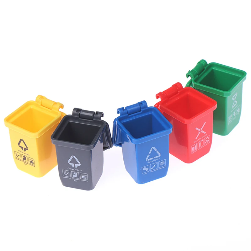 5PCS 1:12 Dollhouse Miniature Trash Can Model Accessories Furniture Toys Garbage Truck Cans Curbside Vehicle Bin Toy Gifts