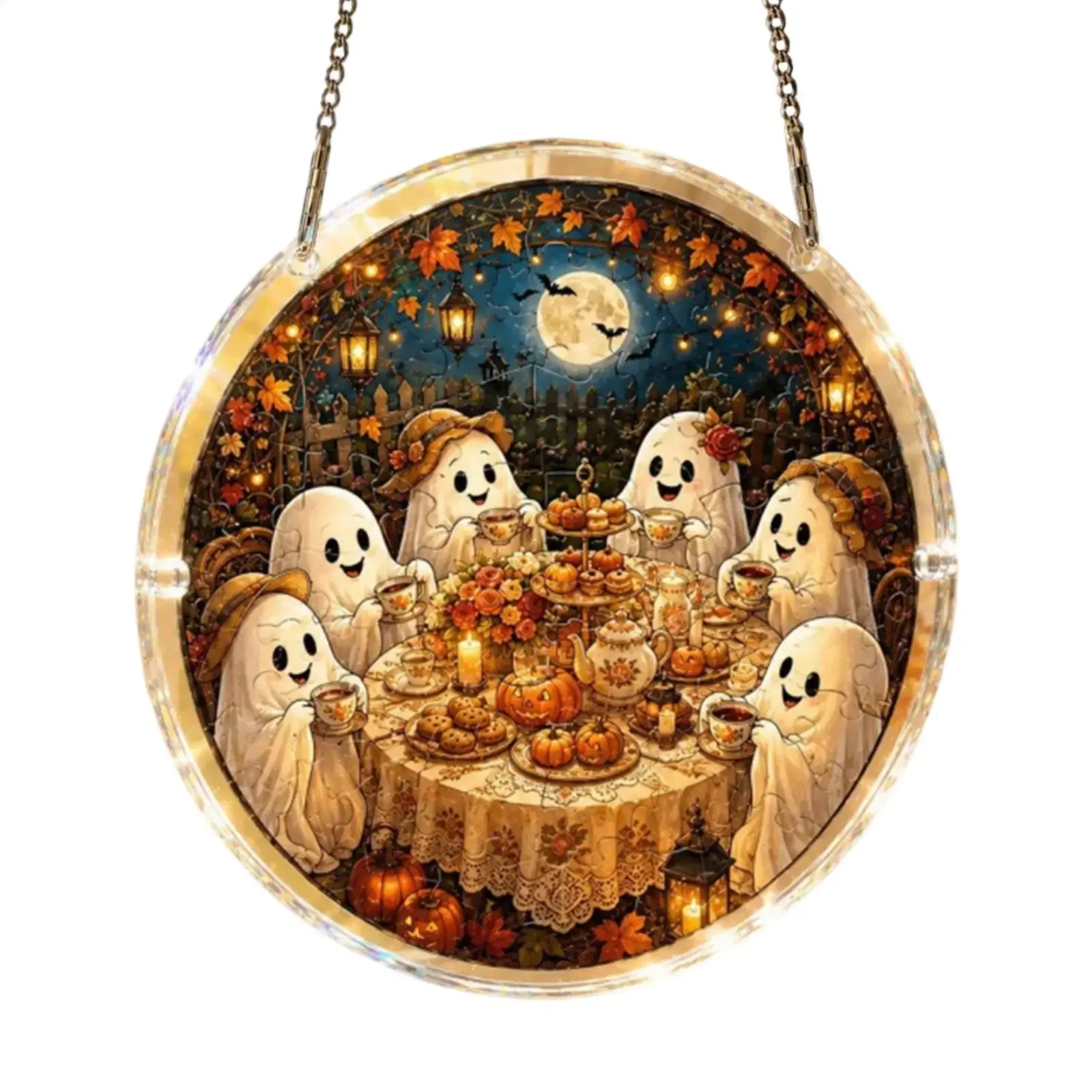 Acrylic Puzzle Suncatcher Halloween Ghost Themed Ornament 2D Acrylic Sun Catcher DIY Jigsaw For Home Apartment Bedroom Balcony