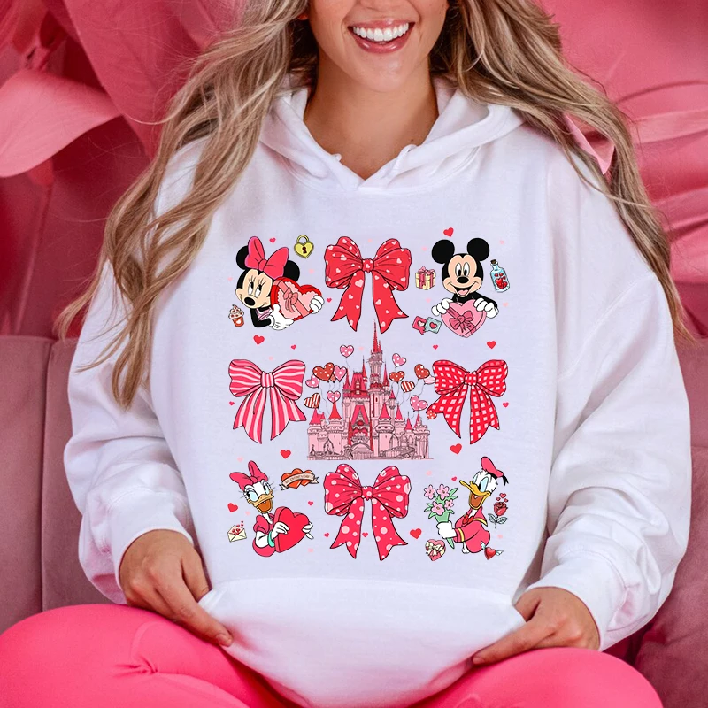 Disney Mickey and Friends Printed Women's Hoodie Valentine's Day Sweater Casual Top Loose Clothing Holiday Gift