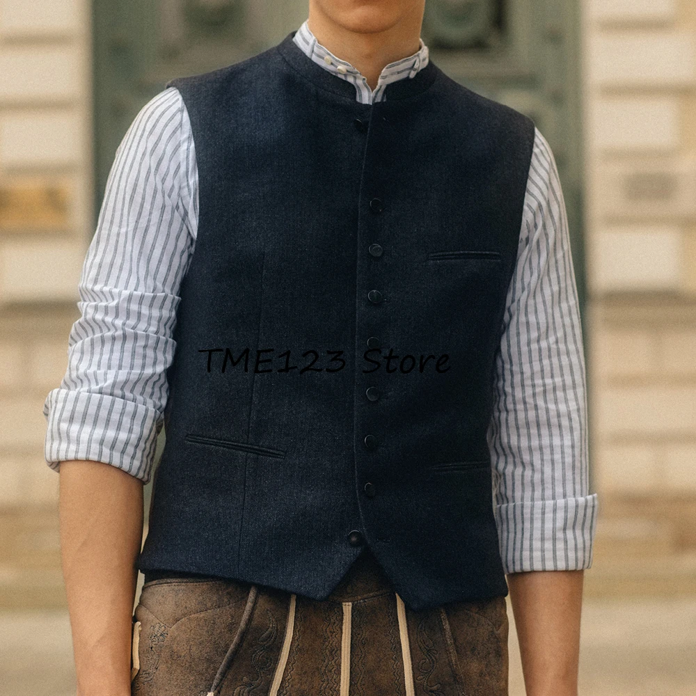 

Элегантный жилет с воротником-стойкой, однобортный повседневный мужской жилет с прямым карманом на груди, повседневная рабочая одежда с узором «елочка»