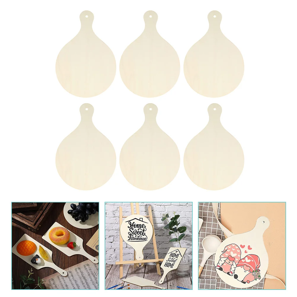 

6Pcs Wooden Chopping Board Small Cutting Boards Handle DIY Drawing Decorative Food Serving Tray Bread Cheese Fruit