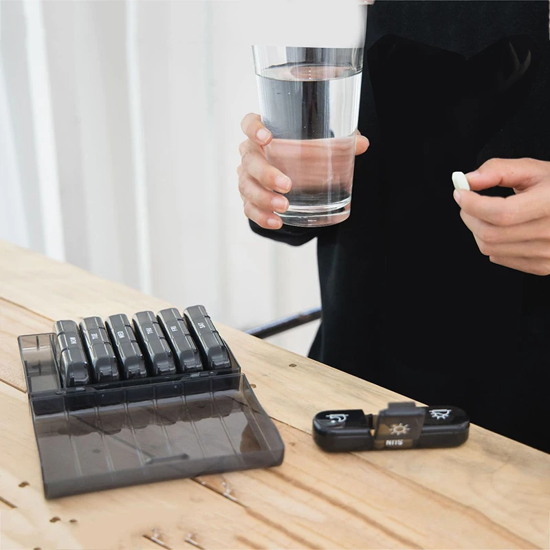 Weekly 21/3 Grids Pill Box Medicine Organizer Black Plastic Storage Box Container Portable Pill Case