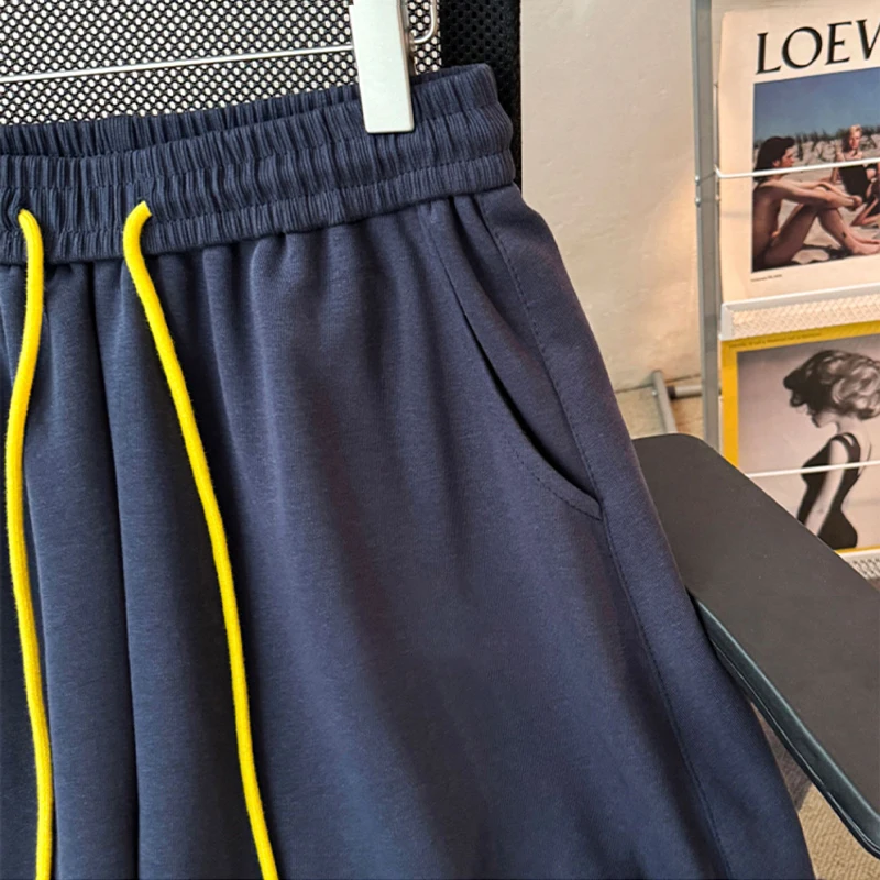 Trendy Retro High Street Farbe Blo T-shirt Streifen Lose Hohe Taille Casual Sport Hosen Frühling Herbst Einzigartige Abnehmen Lange Tro...
