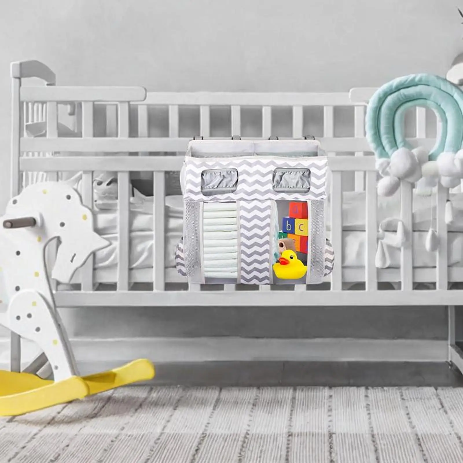 Hanging Diaper Organizer Nursery Storage , Girls Bottle Holder, Spacious Changing Table Bed Cribs Diaper Stacker