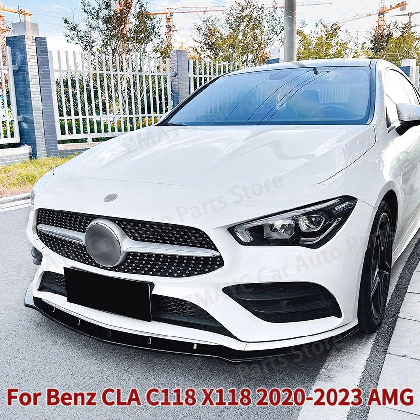 Car Front Bumper Lip Spoiler Body Kit Tuning Gloss Black ABS For Mercedes Benz CLA Class C118 X118 AMG Pre-Lci 2020-2022 2023