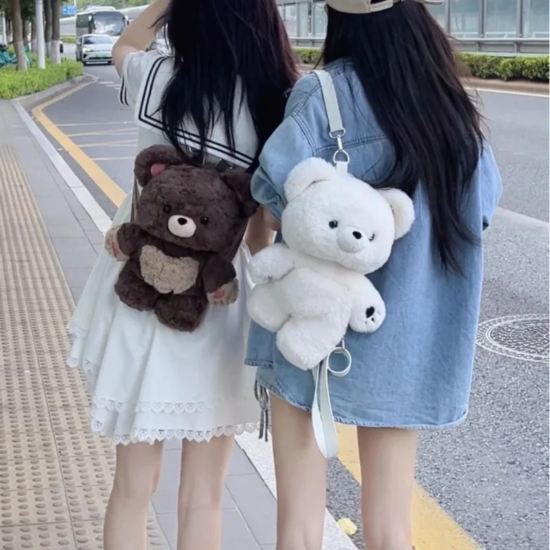 Cartoon Bear Backpack Large Capacity Cute Animal Plush Doll Bags Fashion Versatile Stuffed Travel Women Girl Bag Birthday Gift