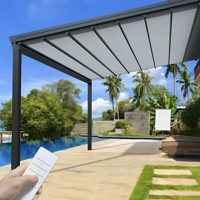 Limited Deal Motorized Retractable Awning Aluminum Pergola Outdoor pergola Terrace Garden Sun Shade Wind Rain Sensor Ready