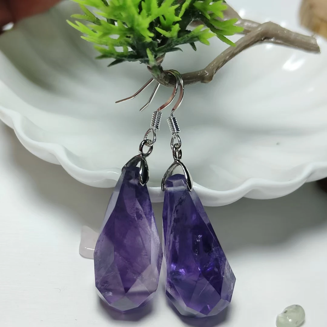 Natural Amethyst Earrings For Women Jewelry With Stones Rectangle Female Fine Jewellery Gift Hypoallergenic Hot