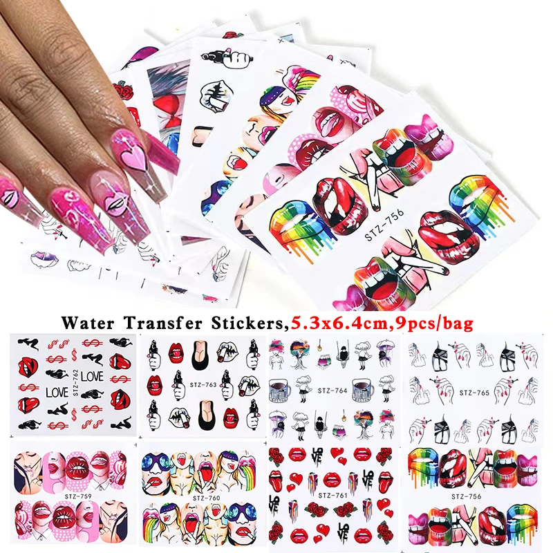 3D seksowne gorące usta dziewczyna suwak samoprzylepne Nail Art naklejki transferu wody Manicure naklejki artystyczne do paznokci akcesoria