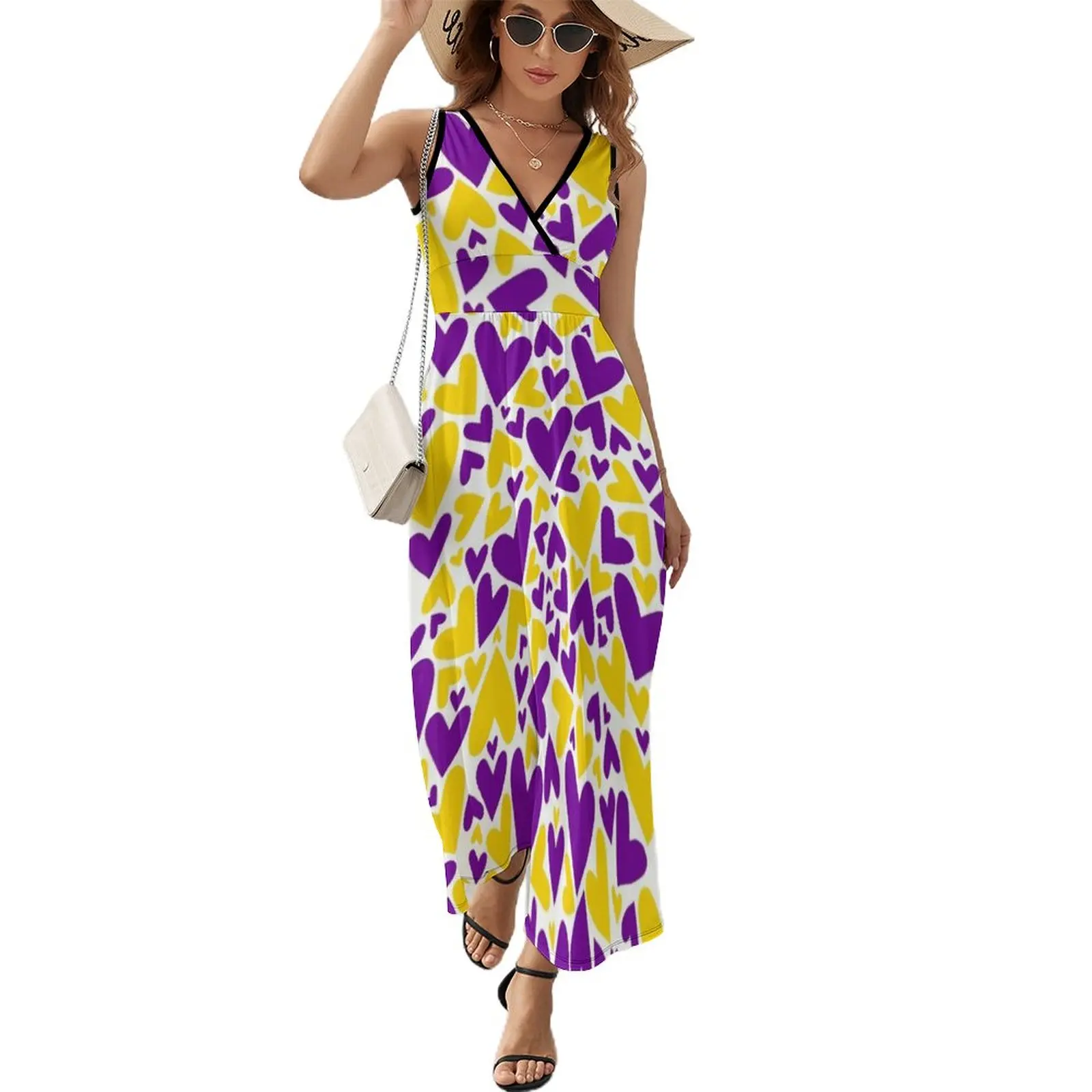 Purple and Yellow Team Spirit Hearts Sleeveless Dress birthday dress elegant and pretty women's dresses