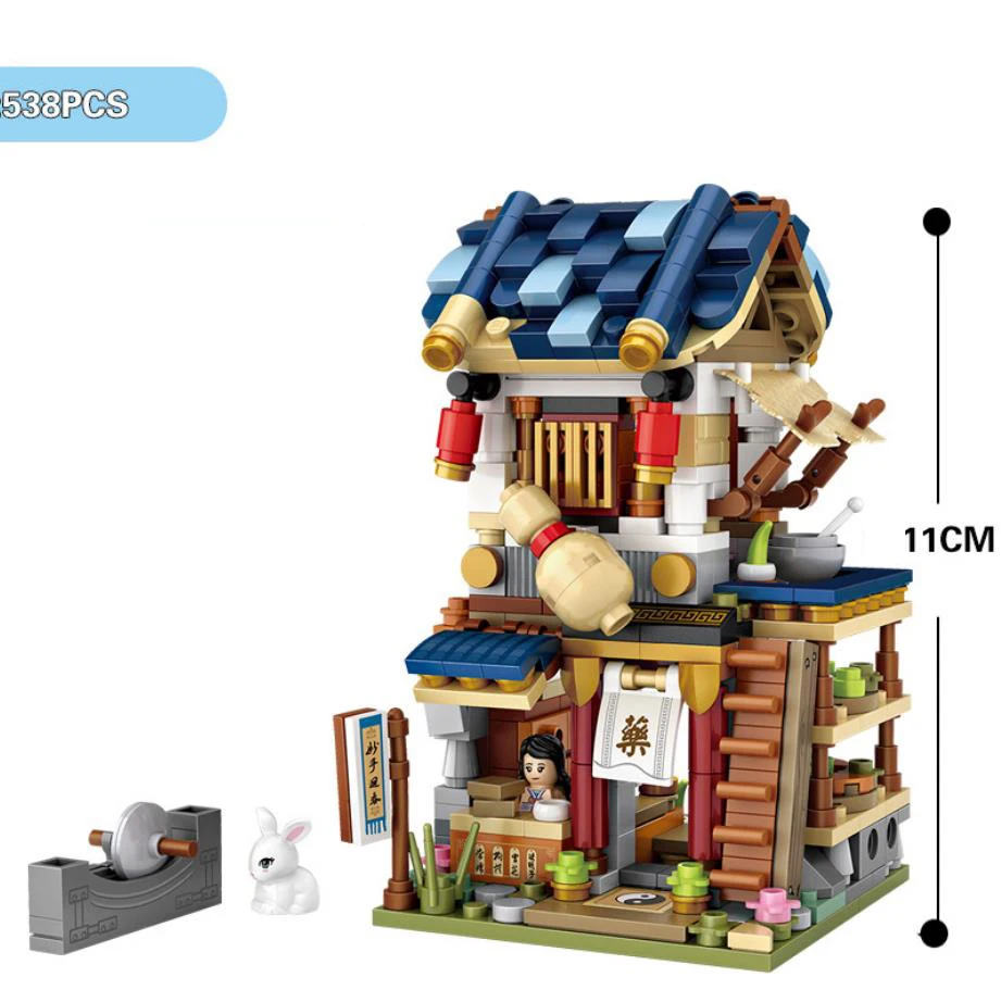 Kreatywny Chinatown Mini Block China City Street View Pharmacy Cloth Tofu Shop Academy Architecture Building Brick Toys For Gift