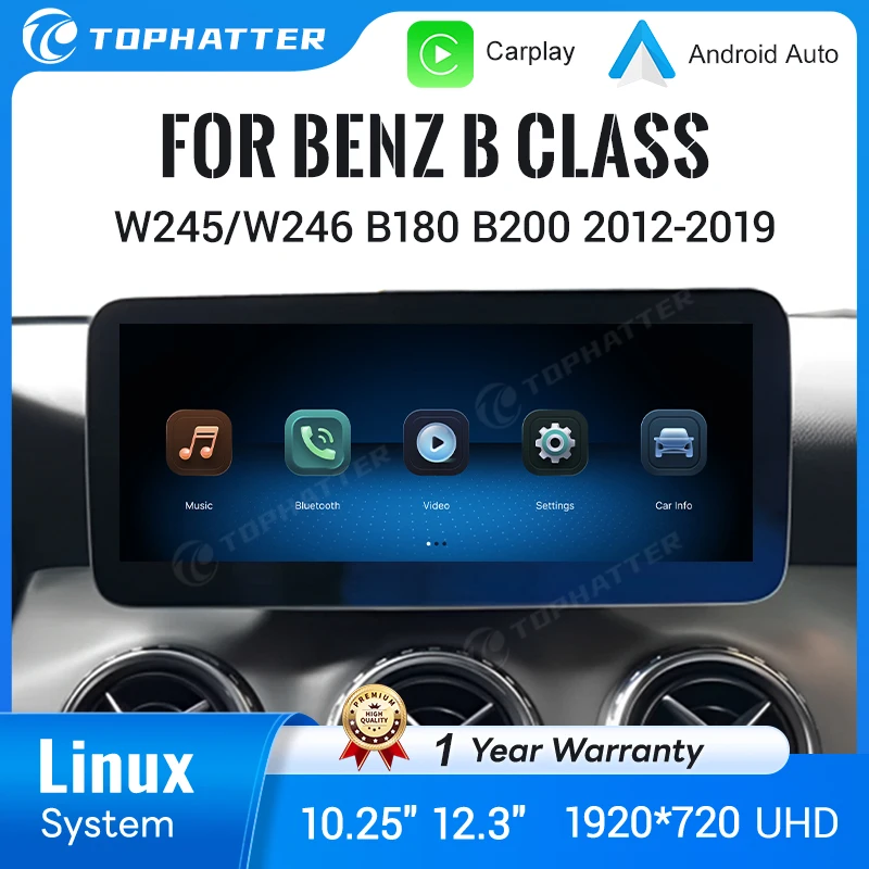 

For Mercedes Benz B Class W245 W246 2012-2019 10.25" 12.3" UHD Touchscreen Linux Multimedia Player with Bluetooth Music Video