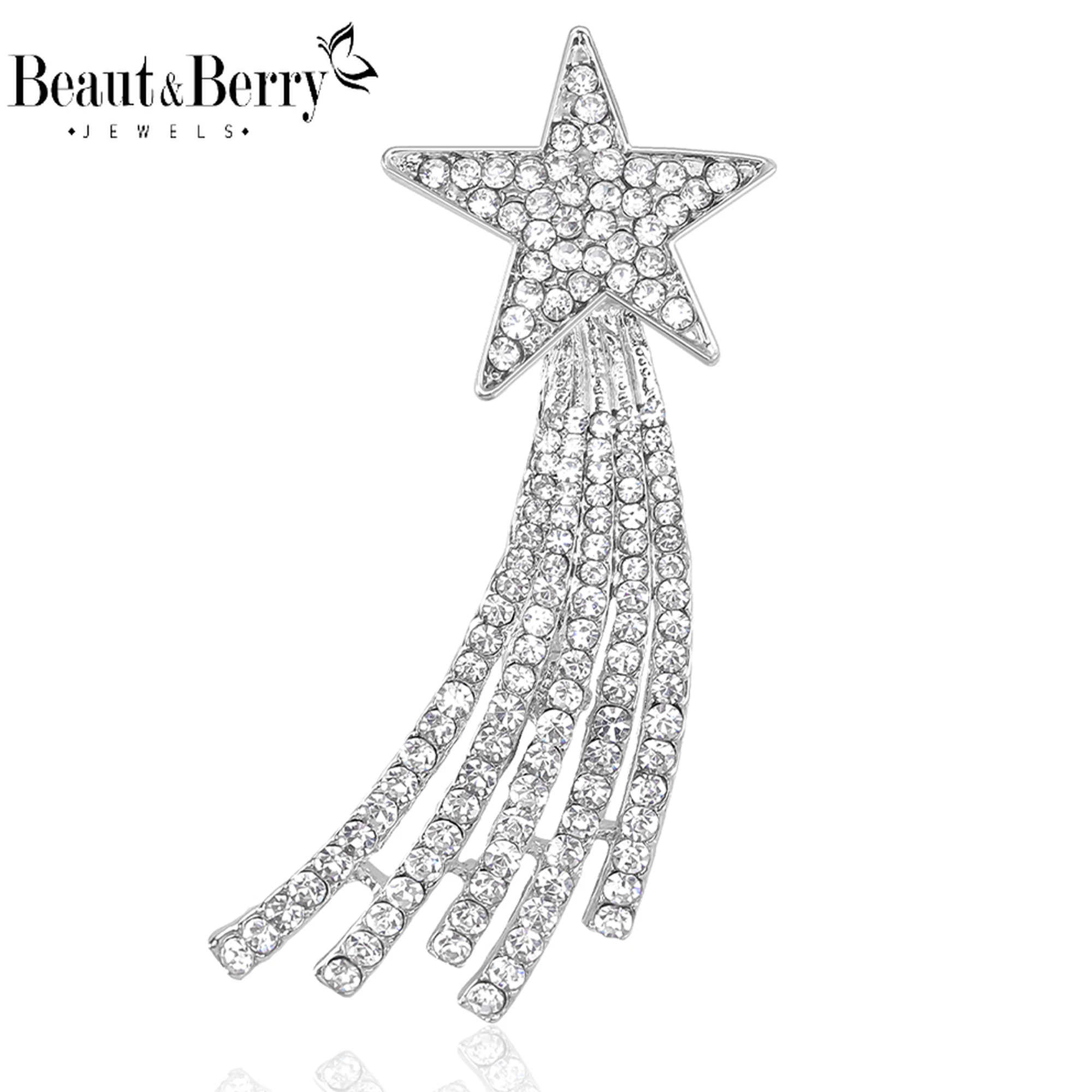 

Beaut&Berry Shiny Rhinestone Pentagram Brooches for Women Unisex Star Pins Casual Party Accessories New Gifts Friends Decoration