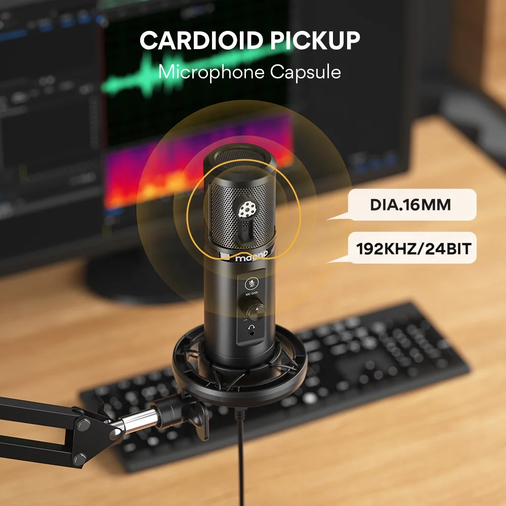 MAONO Condenser Microphone Zero Latency Monitoring PC Studio  Mic Podcast Equipment Microfone USB Microphones Gaming Microphones