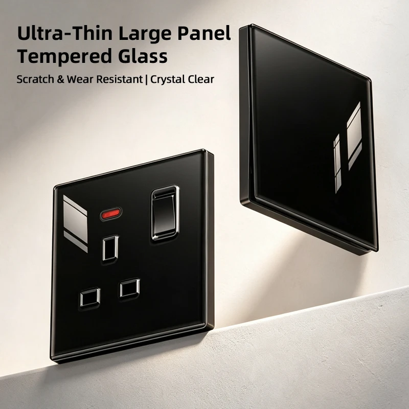 Ultrathin Curved Surface Black Mirror Tempered Glass Wall Switch Panel 1/2/3/4 Gang 86*86mm Classic Series for Home Decor