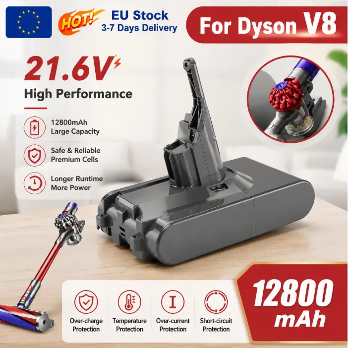 EU-Lagerbestand: 21,6V Ersatz-Li-Ionen-Akku, kompatibel mit Dyson V8, 9800mAh/12800mAh, wiederaufladbarer Akku für kabellosen Handstaubsauger V8, Elektrowerkzeug-Akku