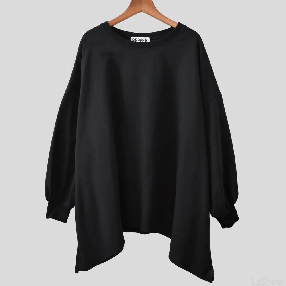 Lady Autumn Women T-Shirt Large Size Casual Loose Long-Sleeve Composite Irregular Loose Crew Neck Sweatshirt Slim Fit T-Shirt