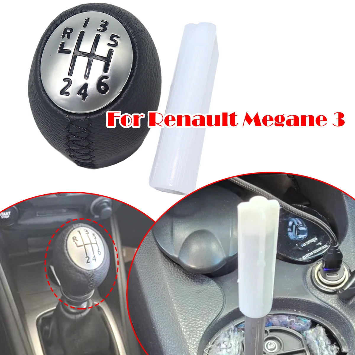 6SP Gear Shift Knob For Renault Megane 3 Duster Scala CC Scenic III Trafic Leather Pen Handleball Interior black Car Replacparts