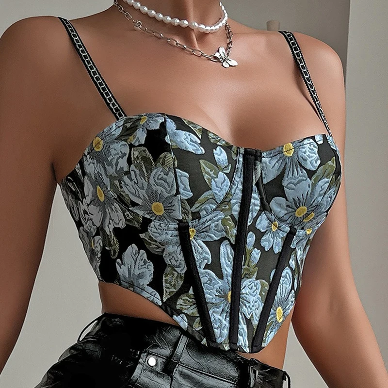 

Women y2k Tube Top Corset Bustier Tops Sexy Printed Lace-up Push Up Bralet Club Party Crop Top Lingerie Female Underwear