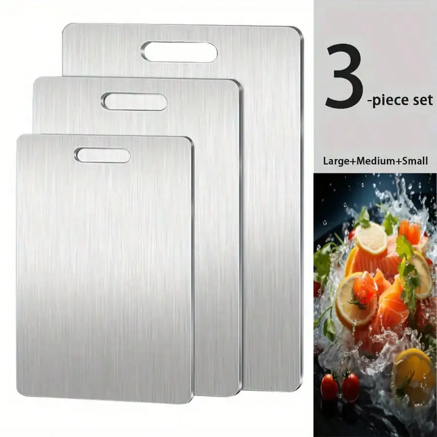 

3pcs Stainless Steel Cutting Board Set Multifunctional Defrost Board for Home & Outdoor Camping