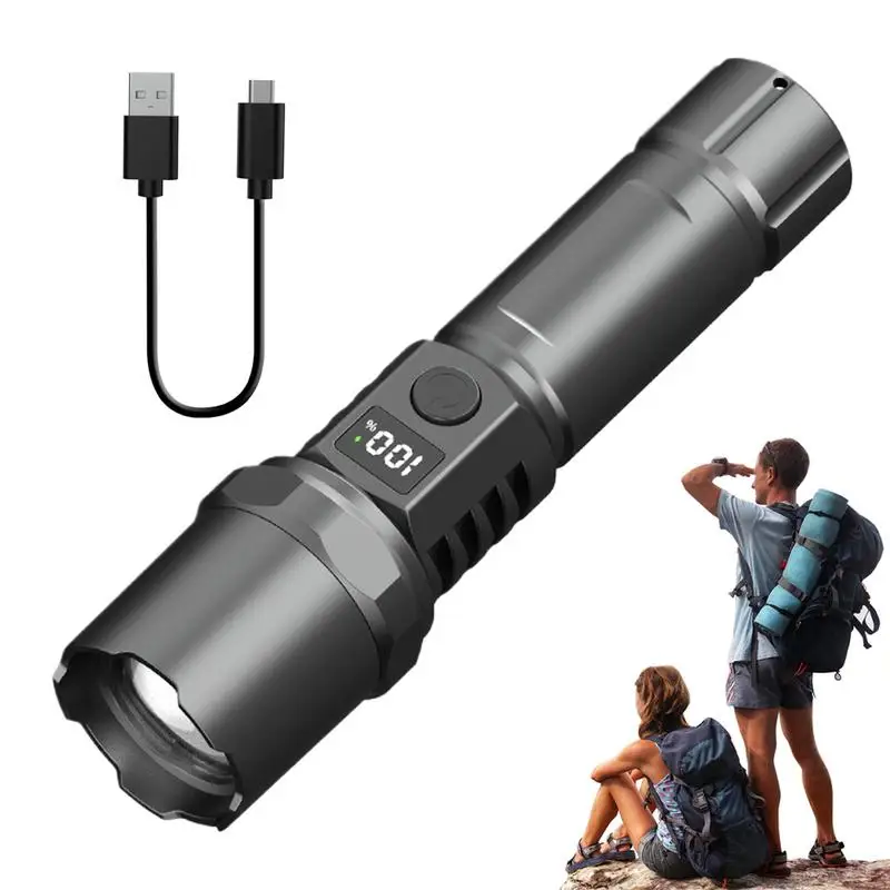

USB Rechargeable Flashlights 3 Modes LED Torch Light Powerful Torch Light With Display Portable Flash Light For Camping Hiking