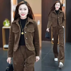 Leisure Fashion Sports Set For Women Spring Autumn Short Jacket Coat + High Waist Wide Leg Pants Two Piece Suit Female Outfits