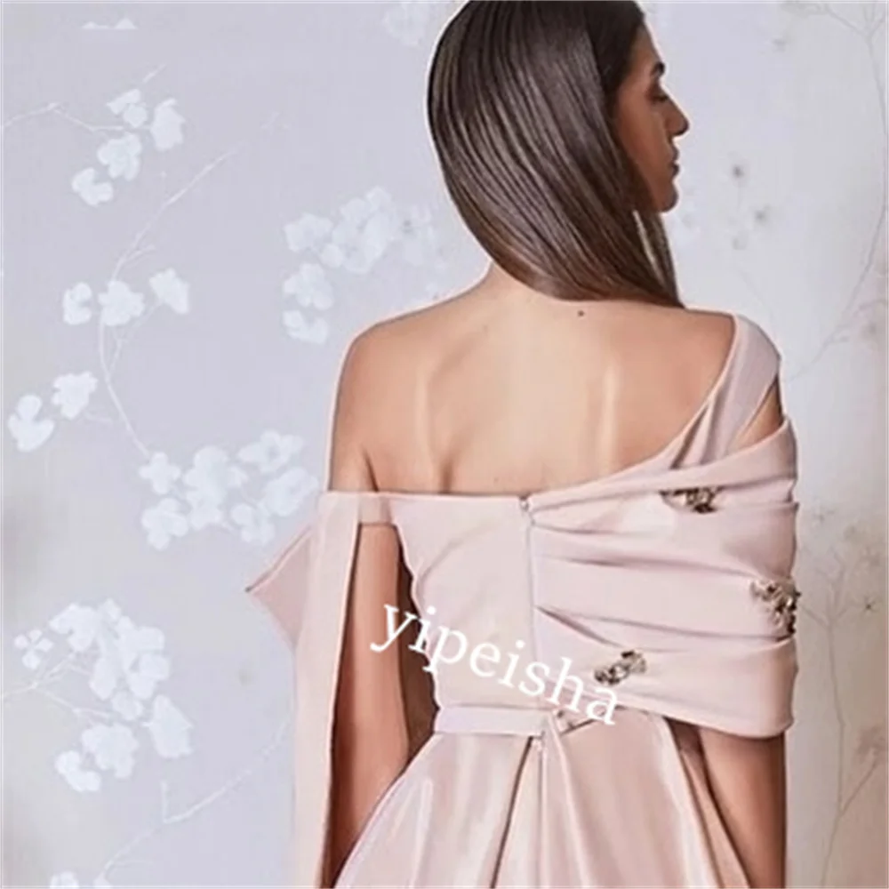  Evening Jersey Bow Rhinestone Beach A-line One-shoulder Bespoke Occasion Gown Long Dresses Saudi Arabia  