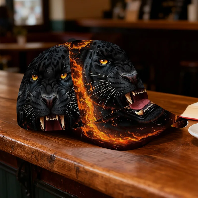 Fierce Panther in Flames Print Classic Baseball Cap Adjustable Casual Duckbill Hat Lightweight and Comfortable Ideal