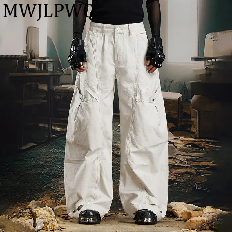 

MWJLPWQ Man's Versatile Street Style American Pants Deconstructed Pocket Machete Casual Multi-Pocket Cargo Unisex Trousers 12727