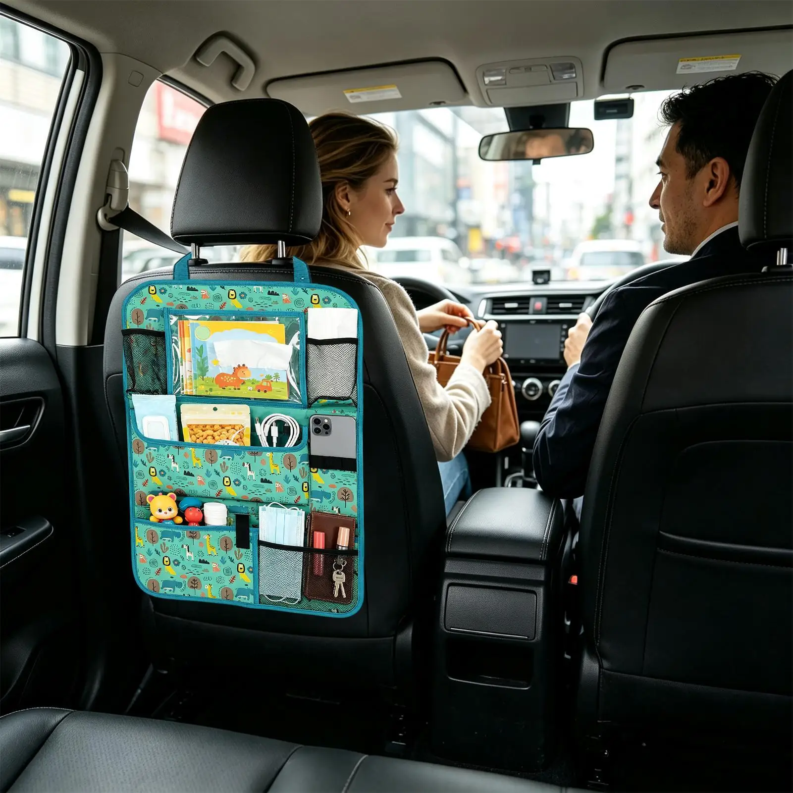 Car Organizer Back Seat Multi-Pocket Adjustable Strap Storage Bag Backseat Car Organizer With Tablet Holder For Truck SUV RV