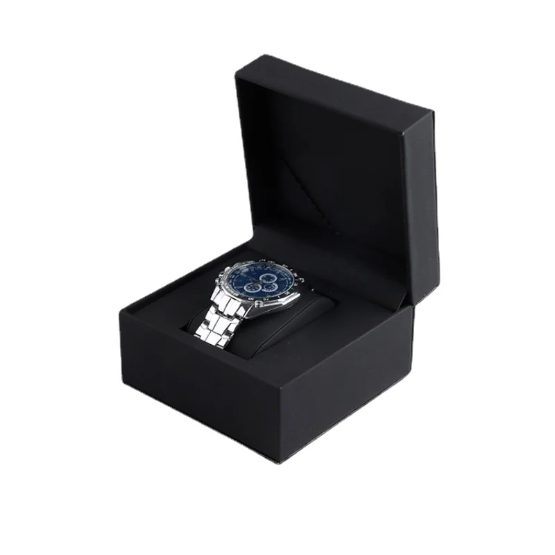 Black Matte PU Leather Square Clamshell Watch Storage Box Provide Free Logo Carving Service Personalized Logo Customization Gift