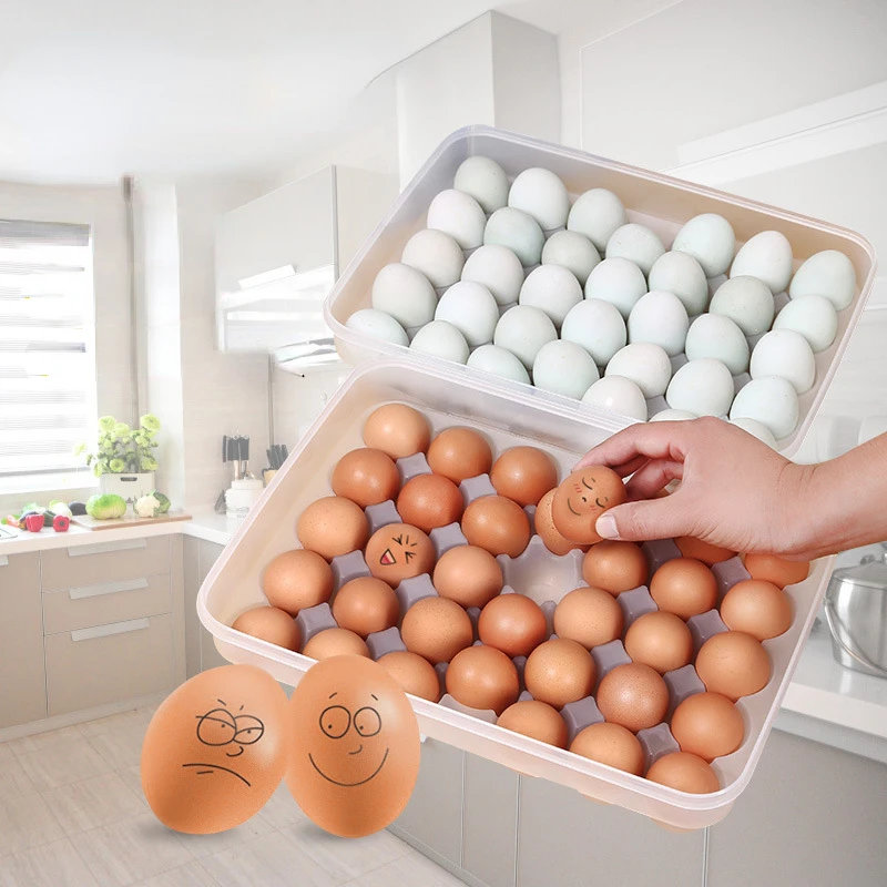 One-layer 34-grid Egg Dumpling Storage Box Kitchen Refrigerator with Lid Egg Preservation Box Egg Tray Picnic Portable Egg Grid