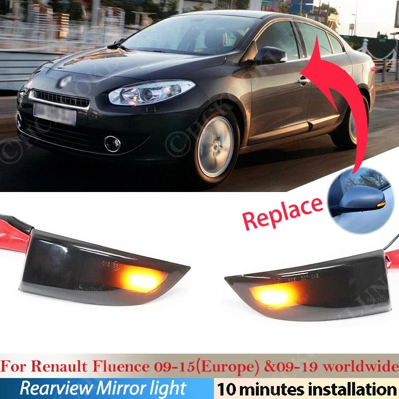 For Renault Fluence 2009- 2015 worldwide 2009 ~ 2019 Car LED Dynamic Turn Signal Blinker Sequential Side Mirror Indicator Light