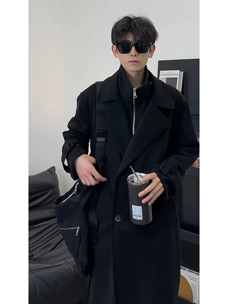 

Мужское шерстяное пальто средней длины для старшеклассников, имитация двухслойной верхней одежды, осенне-зимняя корейская ветровка