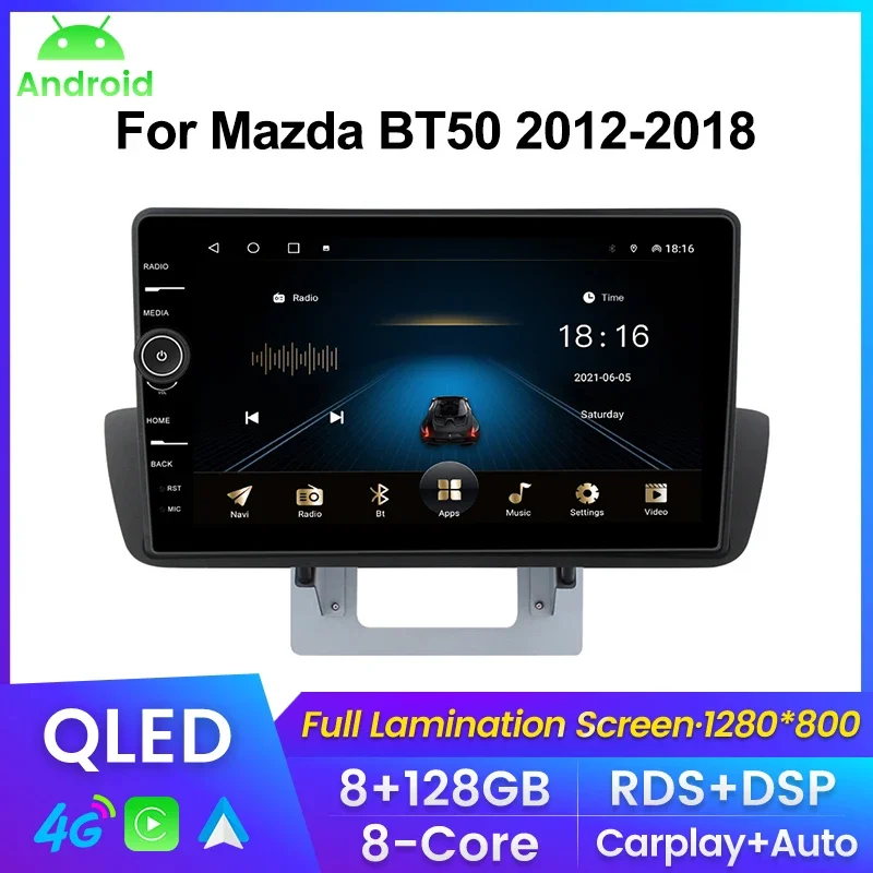 

QLED экран с ручкой Автомагнитола For Мазда БТ-50 For Mazda BT-50 BT50 2 2012 - 2018 мультимедийный плеер навигация GPS Автомобильная интеллектуальная система Carplay Android авто до 8 ядер 8 + 128G