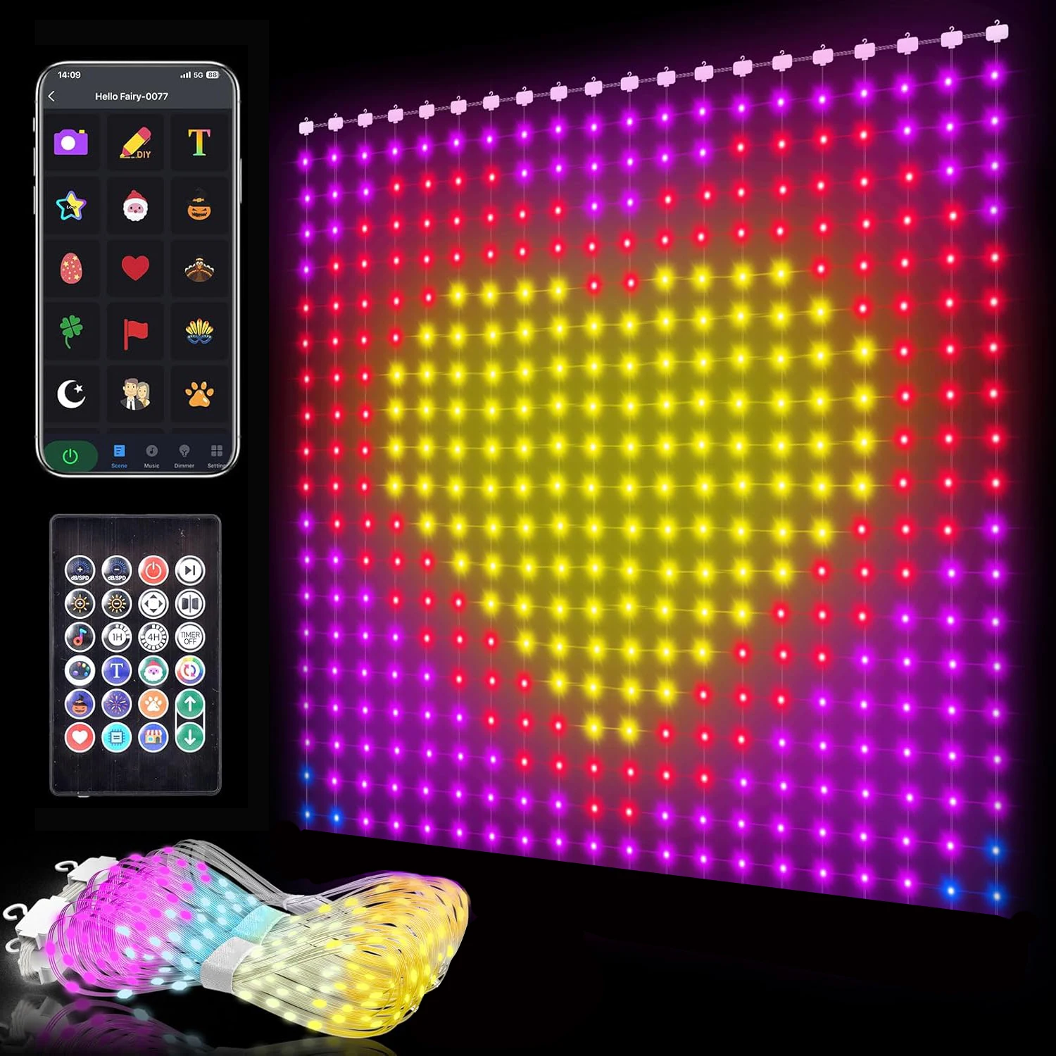 400LEDs Smart Curtain Light Bluetooth App USB LED String RGB Fairy Lights DIY Music Change Display  Window Bedroom Decoration