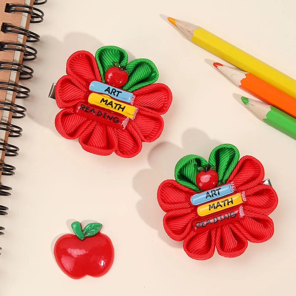 2PCS Set Book Blackboard Apple Pattern Girls Back To School Hair Clips Kids Hair Accessories Headwear Hair Clips for Girls