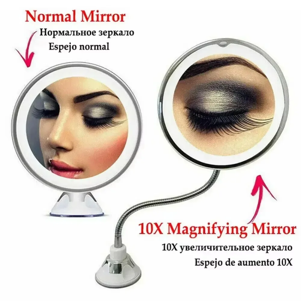 360 องศาหมุนแต่งหน้ากระจกติดผนังดูดถ้วยกระจก Touch Control LED Light Illuminated แว่นขยายกระจก