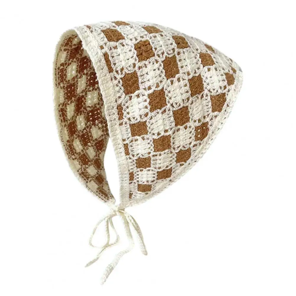 

Women Knitting Headscarf Crochet Plaid Flower Pattern Hollow Out Headscarf Girl Triangle Headband Head Accessories Bandana