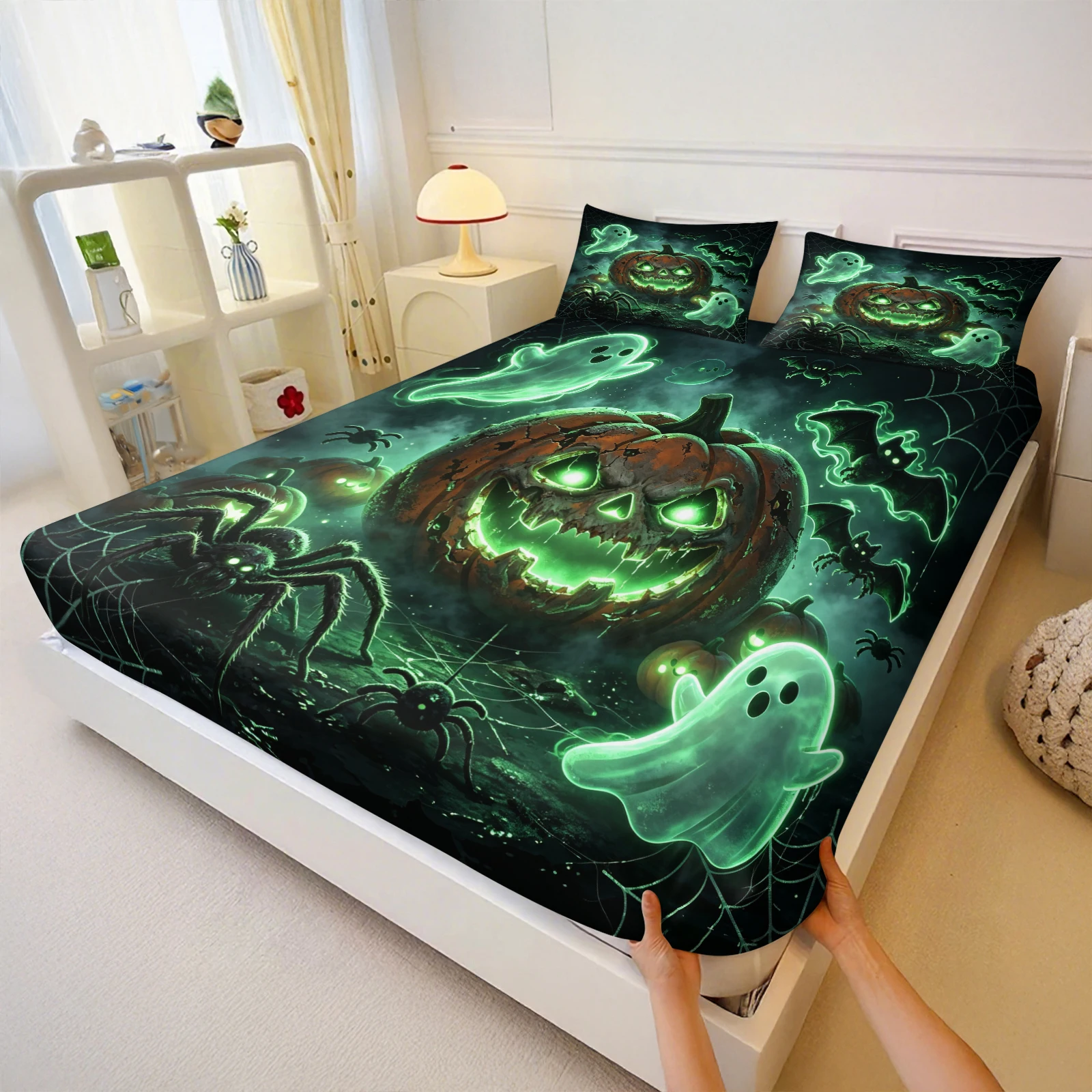 Glowing Green Neon Pumpkin Gho - Fitted Sheet Deep ulasan dan harga