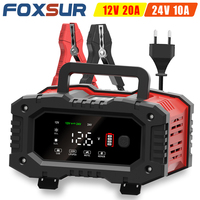 FOXSUR 2024 12V/24V 20A Car Battery Charger with LED, Pulse Repair Winter Mode for AGM/LA/LiFePO4, Portable for Truck Motorcycle