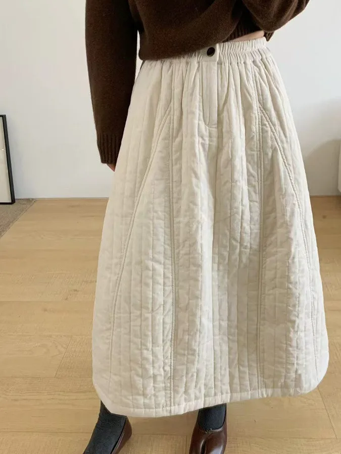 

Thiened Cotton f Skirt Korean Sle Casual Women's High Waist A-Line Skirt Spring Autumn Winter New Faion Slimming