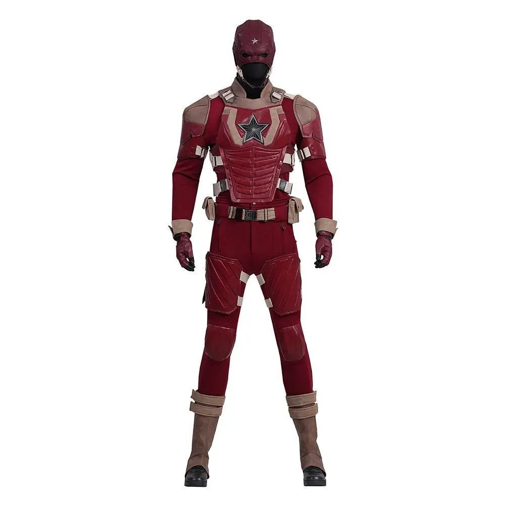 

High Quality Superhero Red Guardian Cosplay Costume Helmet Jumpsuit Leather Vest Battle Suit Full Set Halloween Carnival Costume