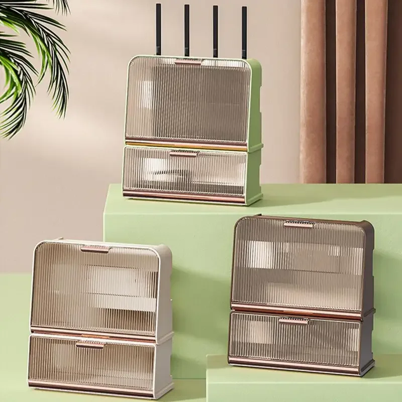 حقيبة تخزين، رف راوتر واي فاي، سعة كبيرة، مقاوم للغبار، تصميم مرئي، حافة ناعمة، مظهر بسيط، توفر مساحة من البلاستيك