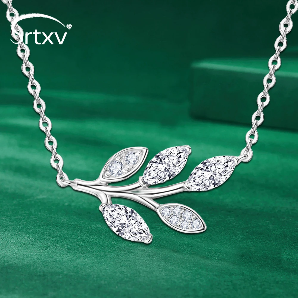 Real 0.3CT Moissanite Pendant Necklace for Women S925 Silver Leaf shaped Neck Chain Wedding Valentine's Day Party Gifts Jewelry