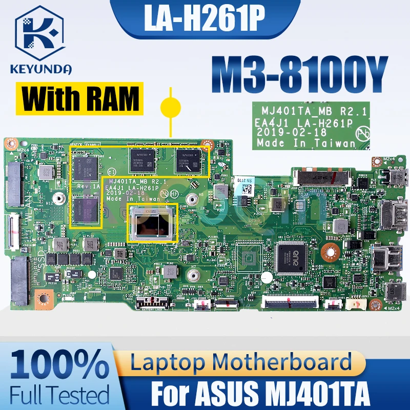 For ASUS MJ401TA Notebook Mainboard LA-H261P SRD23 M3-8100Y With RAM Laptop Motherboard Test