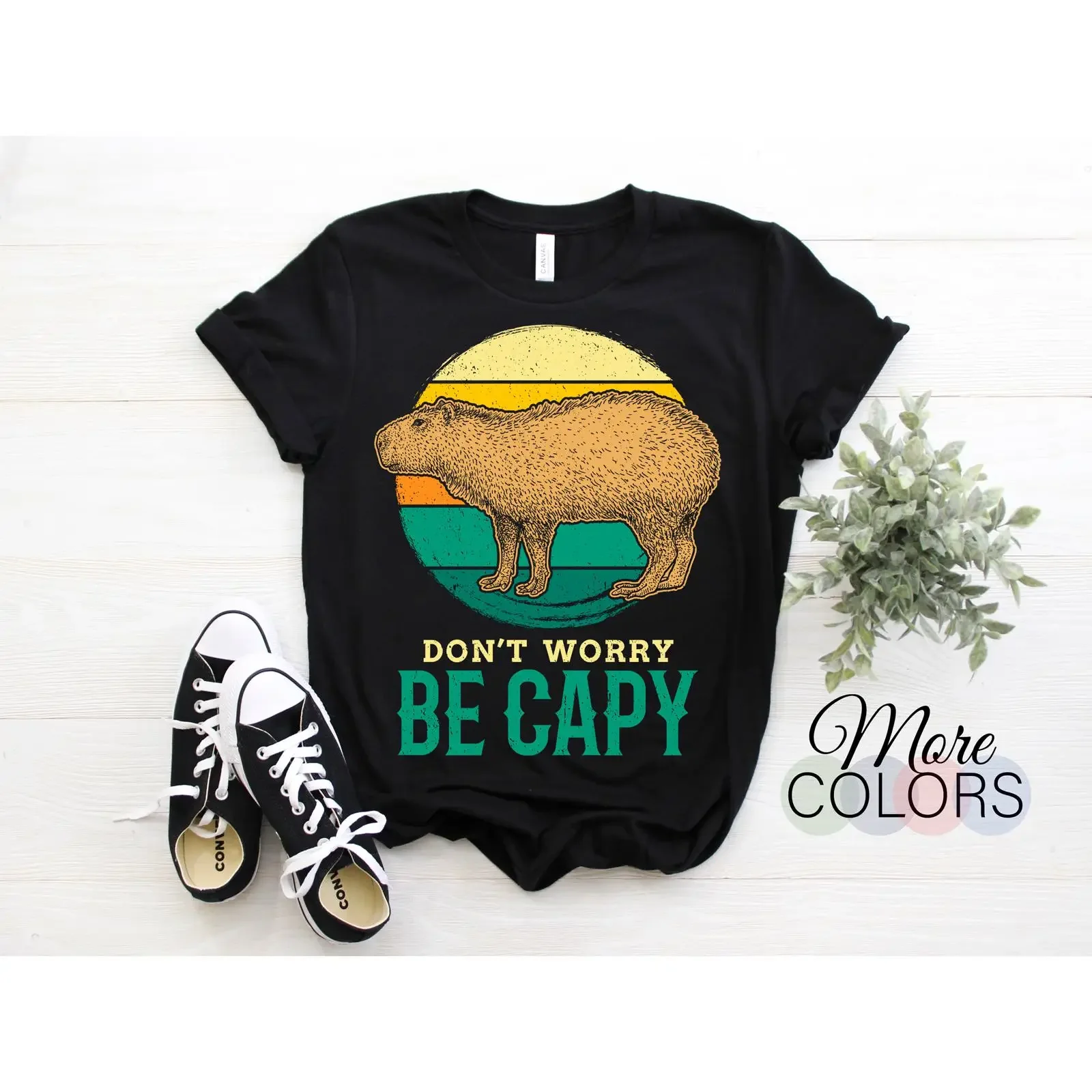 Don't Worry Be Capy Vintage Capybara T Shirt Funny Cute Lover Animal Themed Casual for Rodent Fans Pet Owners vintage Washed