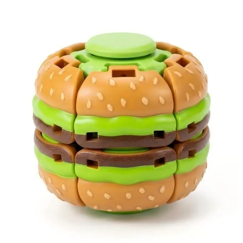 Humburger Rotating Stress Ball Quiet Anxiety Calm Down Autism ADHD Focus Press To Spin Decompression Toys Adults